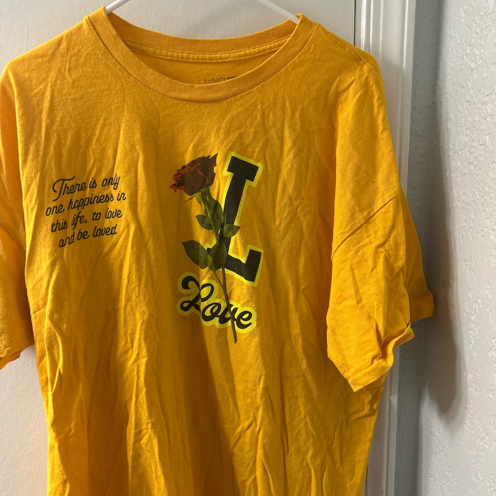 Yellow Graphic Tee with Rose Design